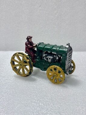 Vintage-Style Cast Iron Toy Tractor with Driver